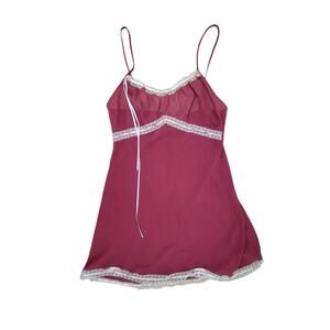Victorias Secret vtg Y2K Red Babydoll Camisole Slip Med Ribbon Milkmaid Lace